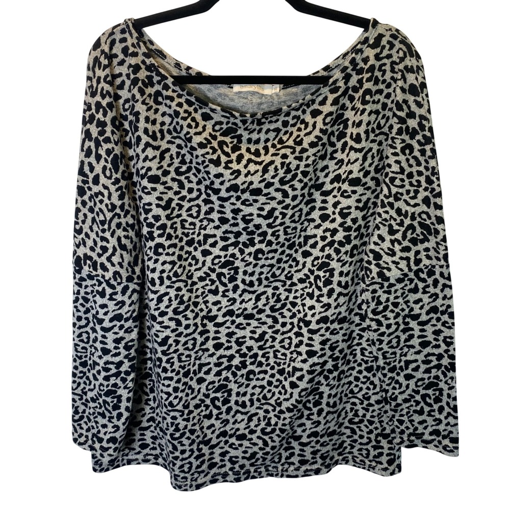 Amaryllis Leopard Print Top Womens XL Gray Black Boat Neck Animal Print Casual